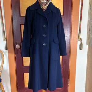 Vintage Cashmere Navy Blue Women's Long Coat